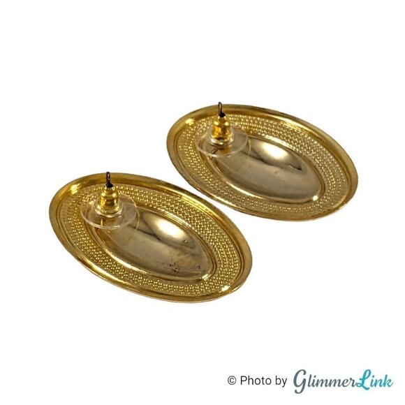 Vintage Oval Red & Cream Enamel Swirls Gold Tone Earrings - Picture 5 of 8